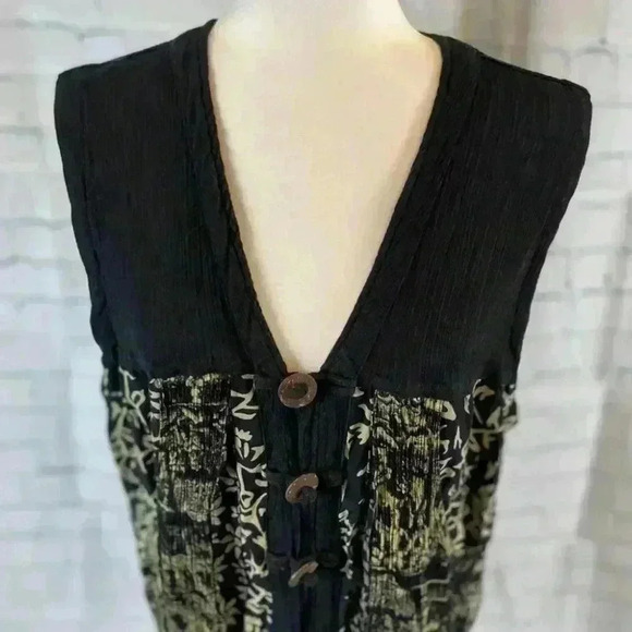 Orchid Lane Best Boho Buddha Hipster Vest Woman’s Size S/M Black Gold buttons - Picture 2 of 15